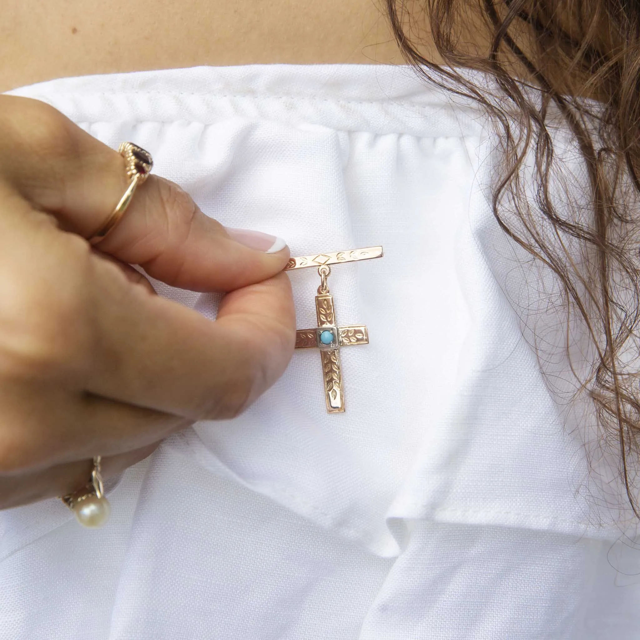 Tempany 1960s Turquoise 9ct Rose Gold Brooch