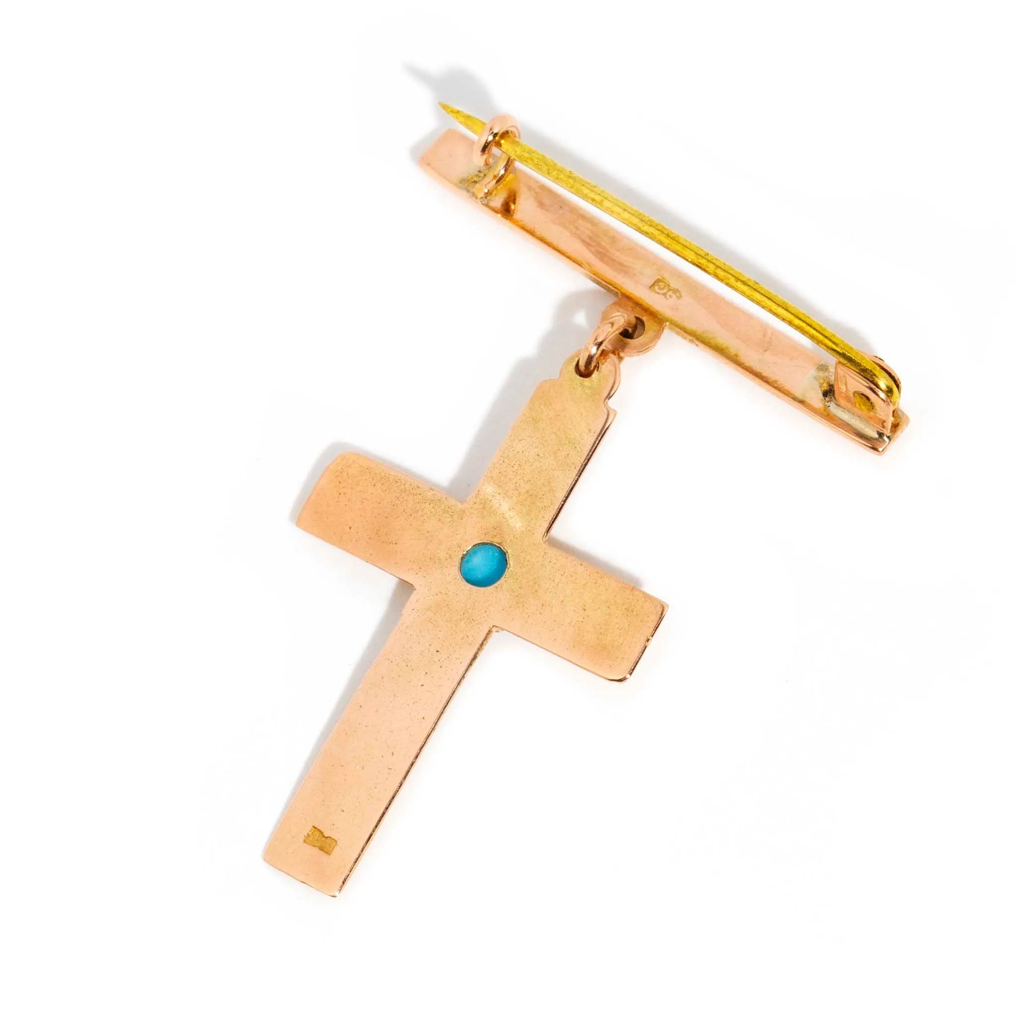 Tempany 1960s Turquoise 9ct Rose Gold Brooch