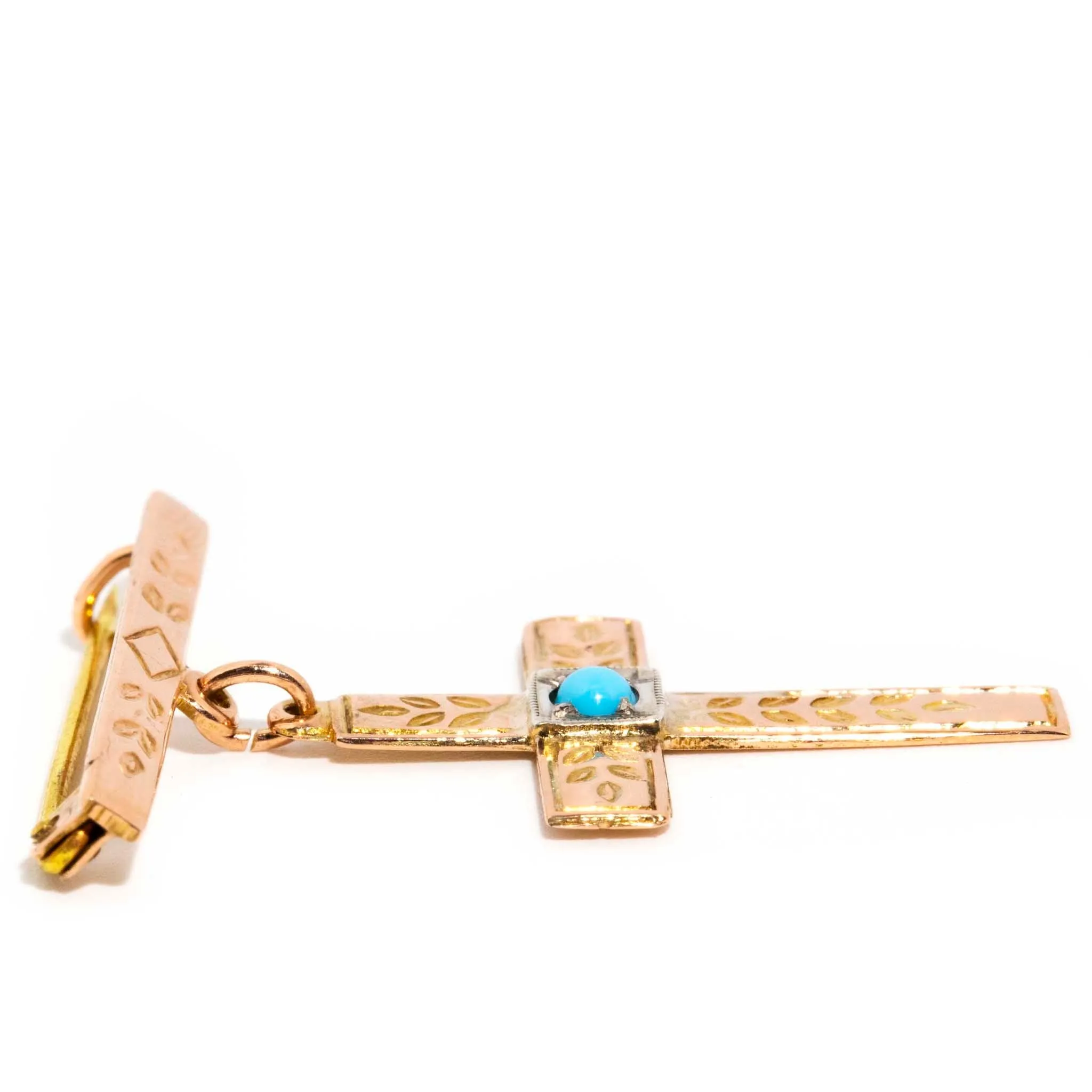 Tempany 1960s Turquoise 9ct Rose Gold Brooch