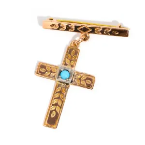 Tempany 1960s Turquoise 9ct Rose Gold Brooch