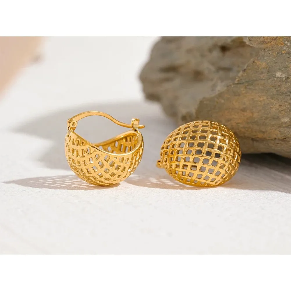 Textured Stainless Steel Huggie Hoop Earrings