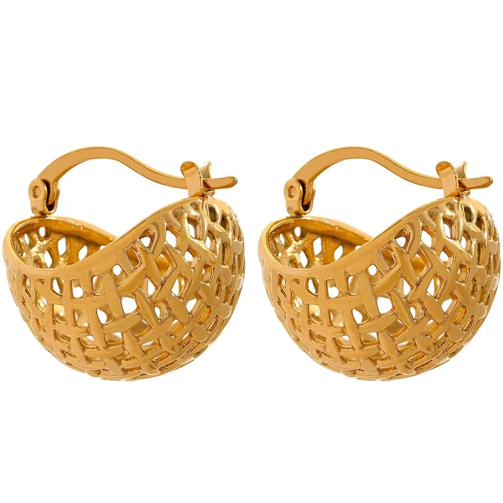 Textured Stainless Steel Huggie Hoop Earrings