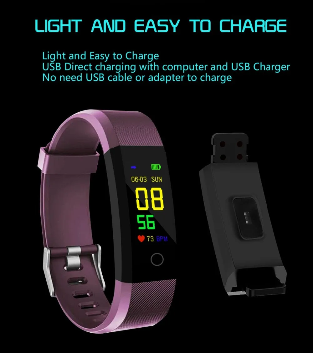 The 115 Plus Smart Watch with HR & BP Monitor, Call & MSG Notifications (similar to Fitbit Alta)