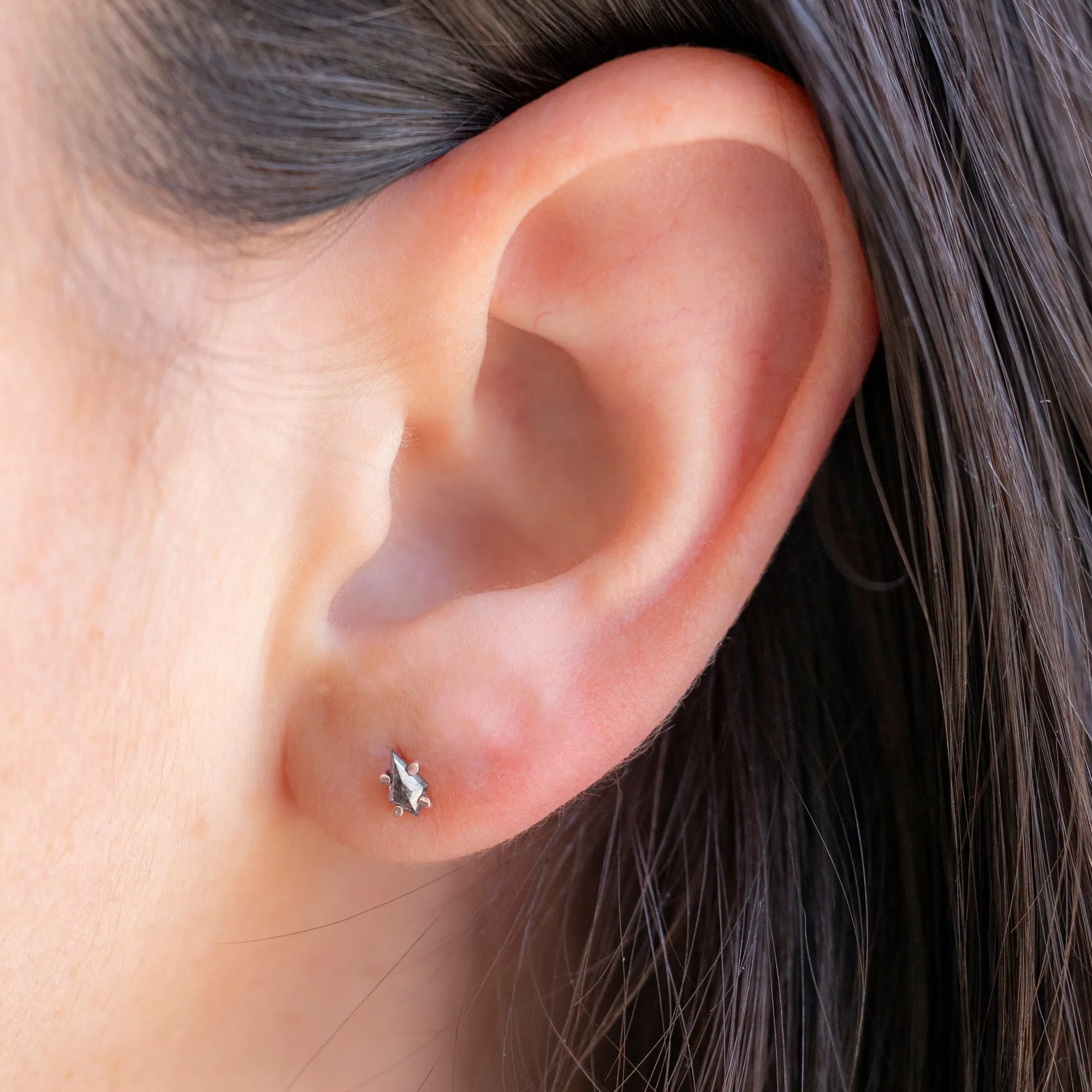 The Geometric Salt and Pepper Diamond Kite Stud Earrings | 14K Rose Gold