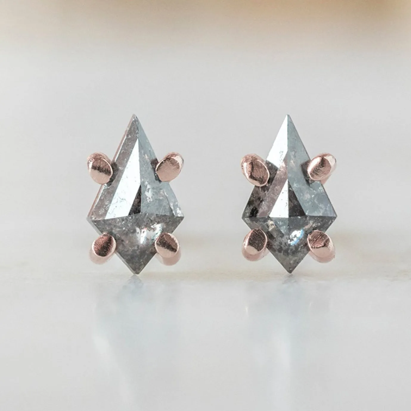 The Geometric Salt and Pepper Diamond Kite Stud Earrings | 14K Rose Gold
