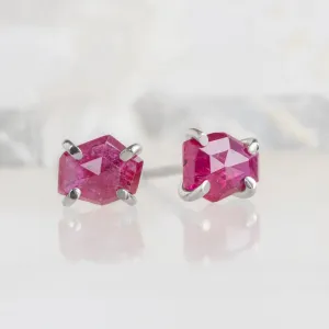 The Hexagon Ruby Stud Earrings | Sterling Silver