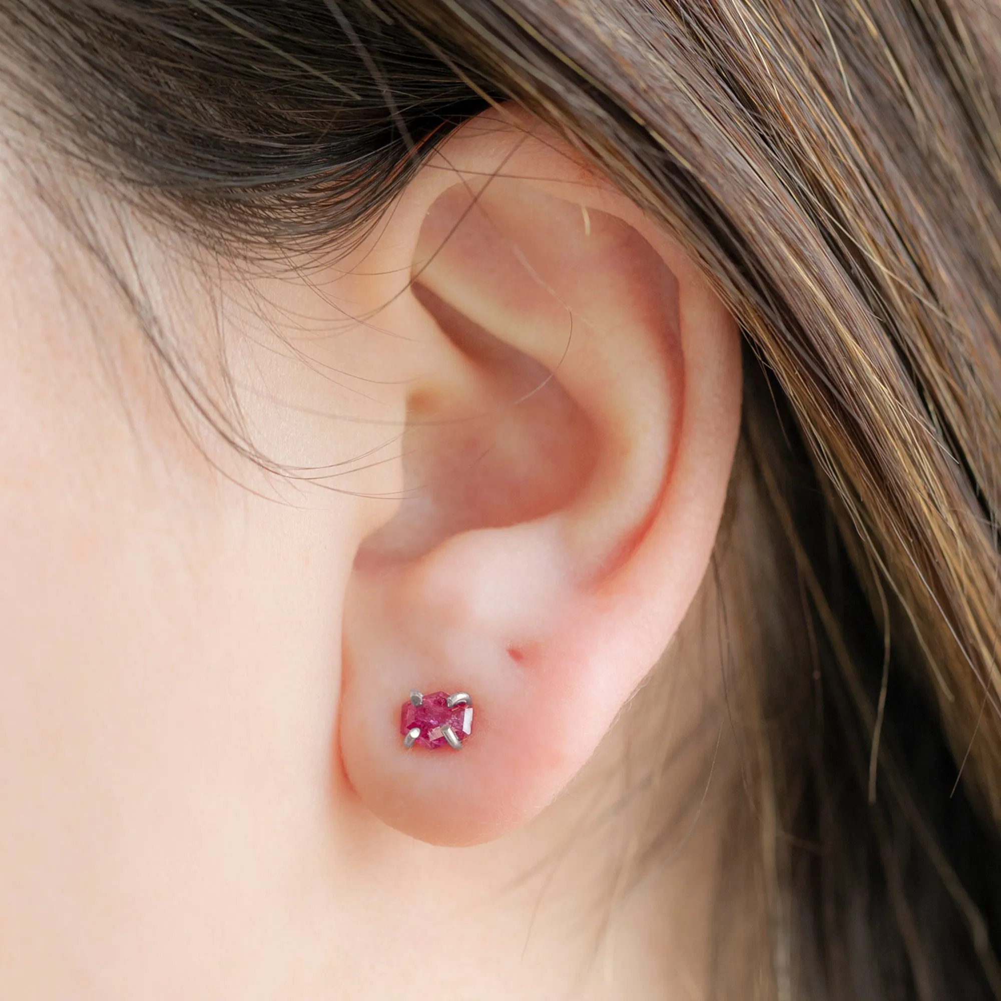 The Hexagon Ruby Stud Earrings | Sterling Silver