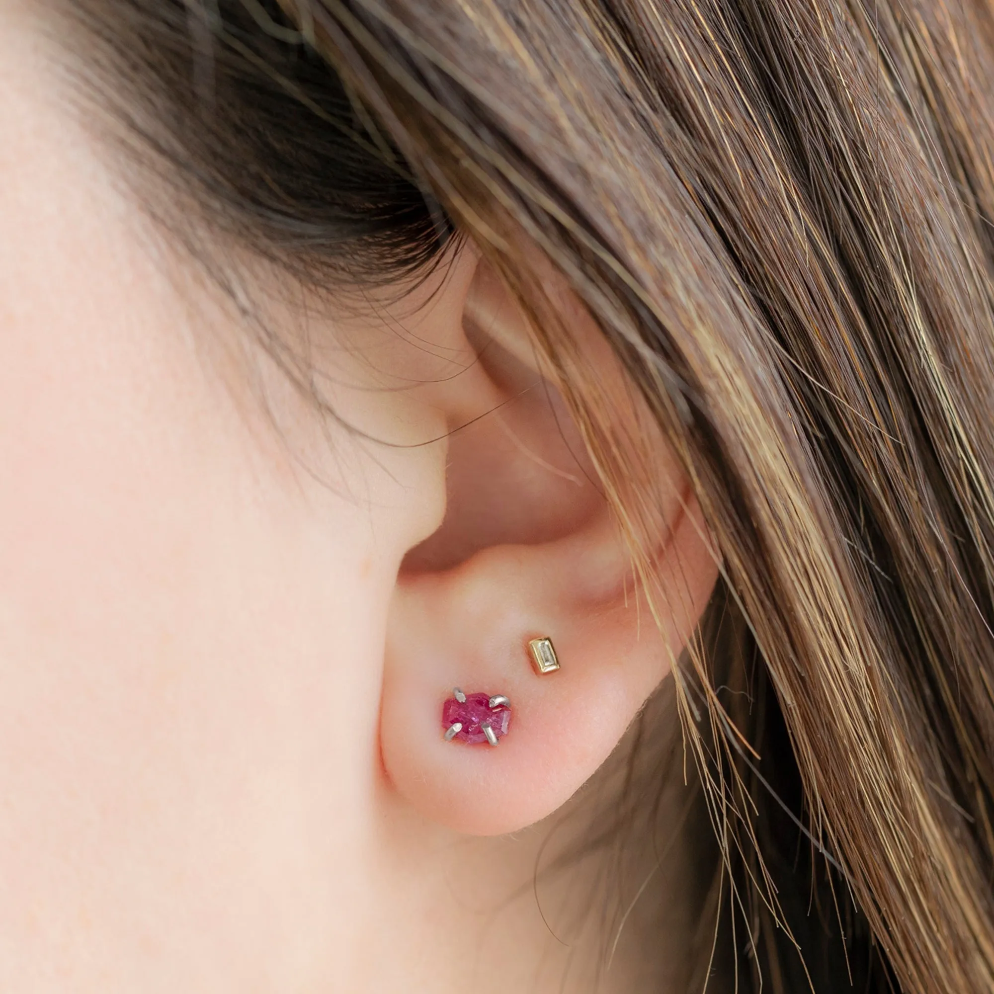 The Hexagon Ruby Stud Earrings | Sterling Silver
