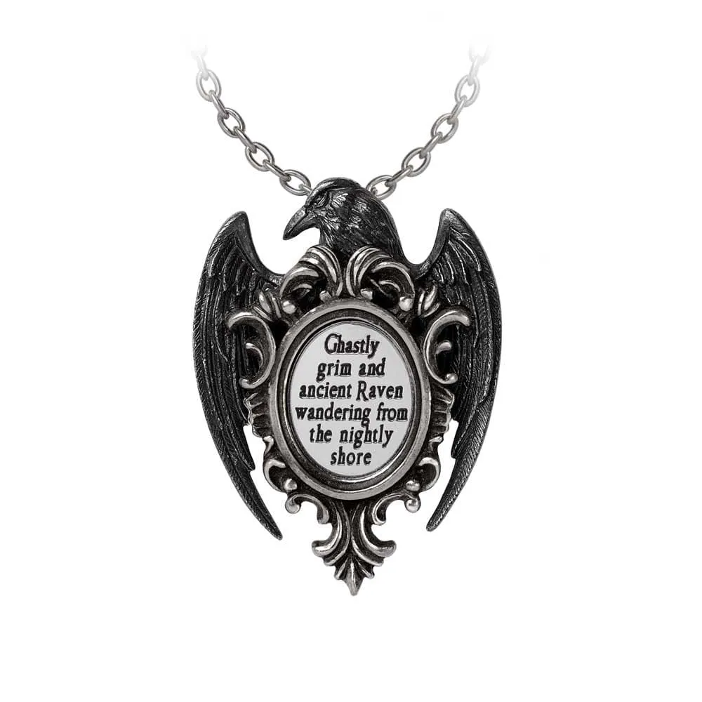 The Raven Etched Text Mirror Words Pendant Necklace