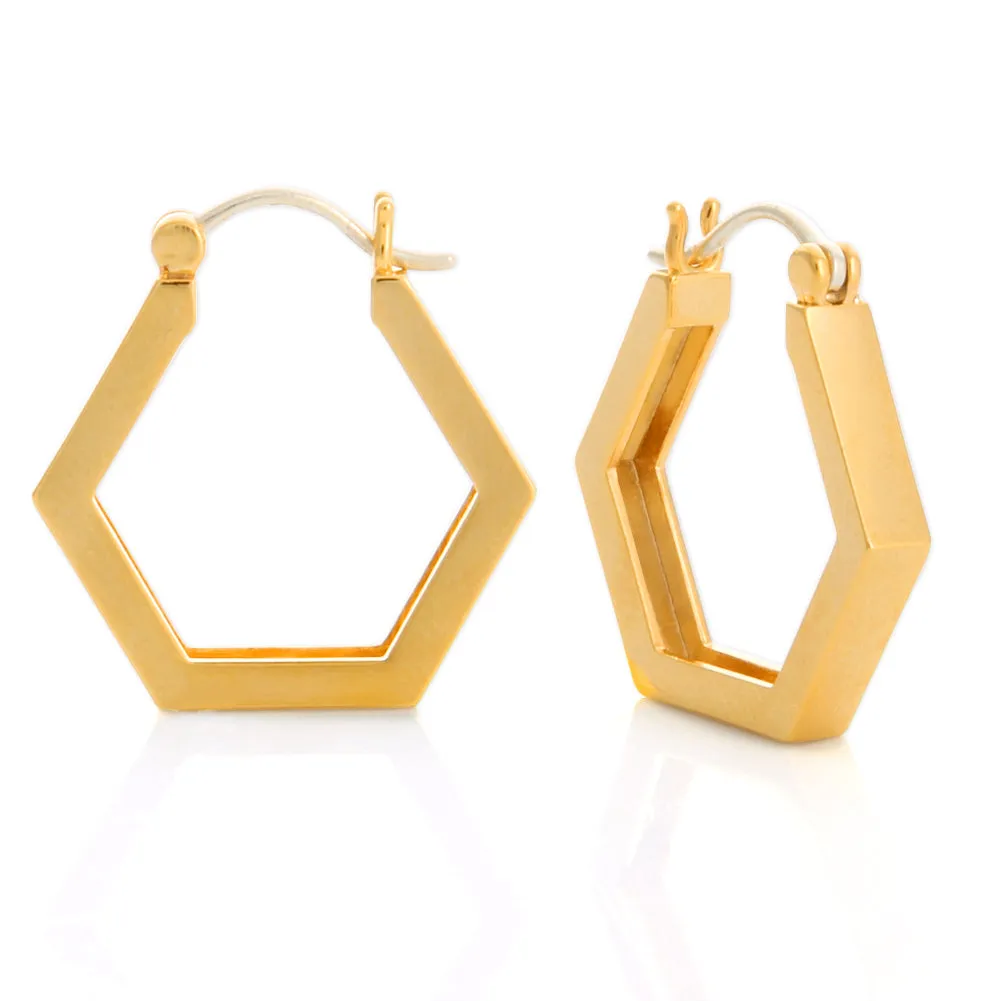 Thick hexagon Huggie Hoop Earrings