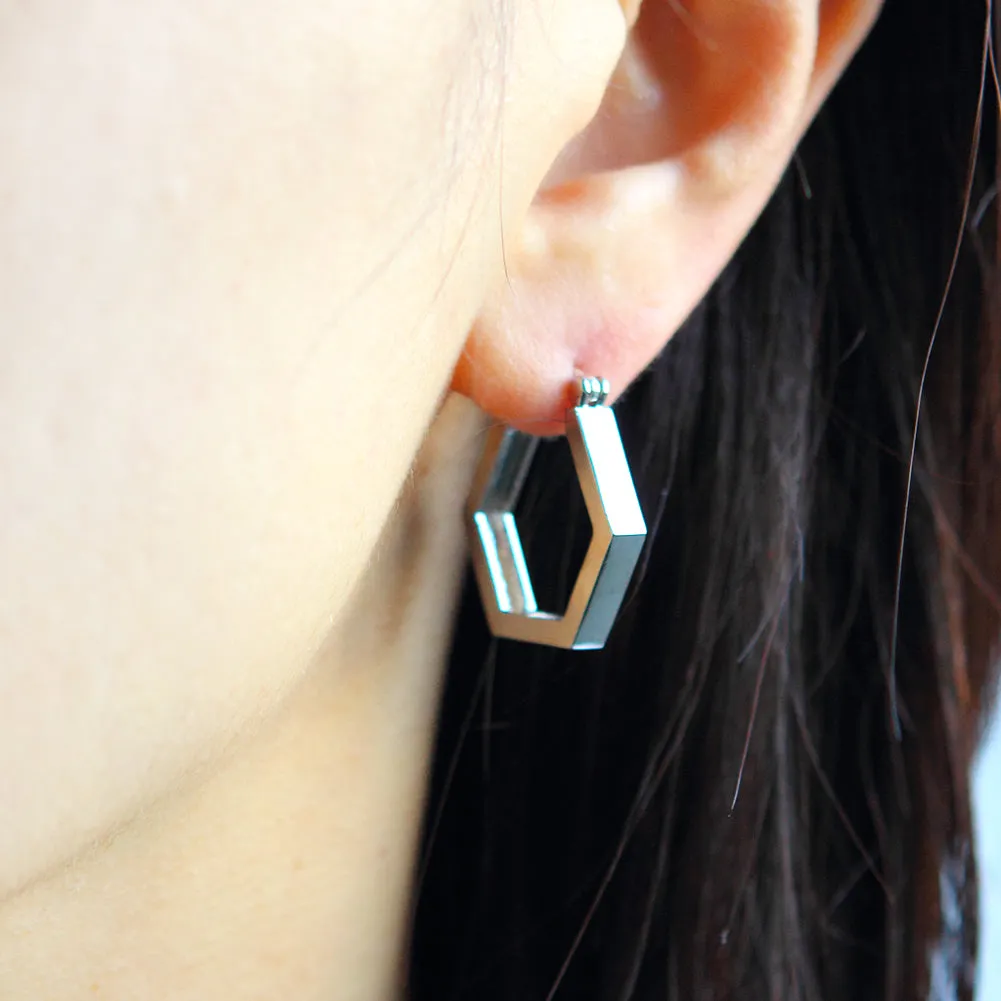 Thick hexagon Huggie Hoop Earrings