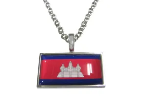 Thin Bordered Kingdom of Cambodia Flag Pendant Necklace