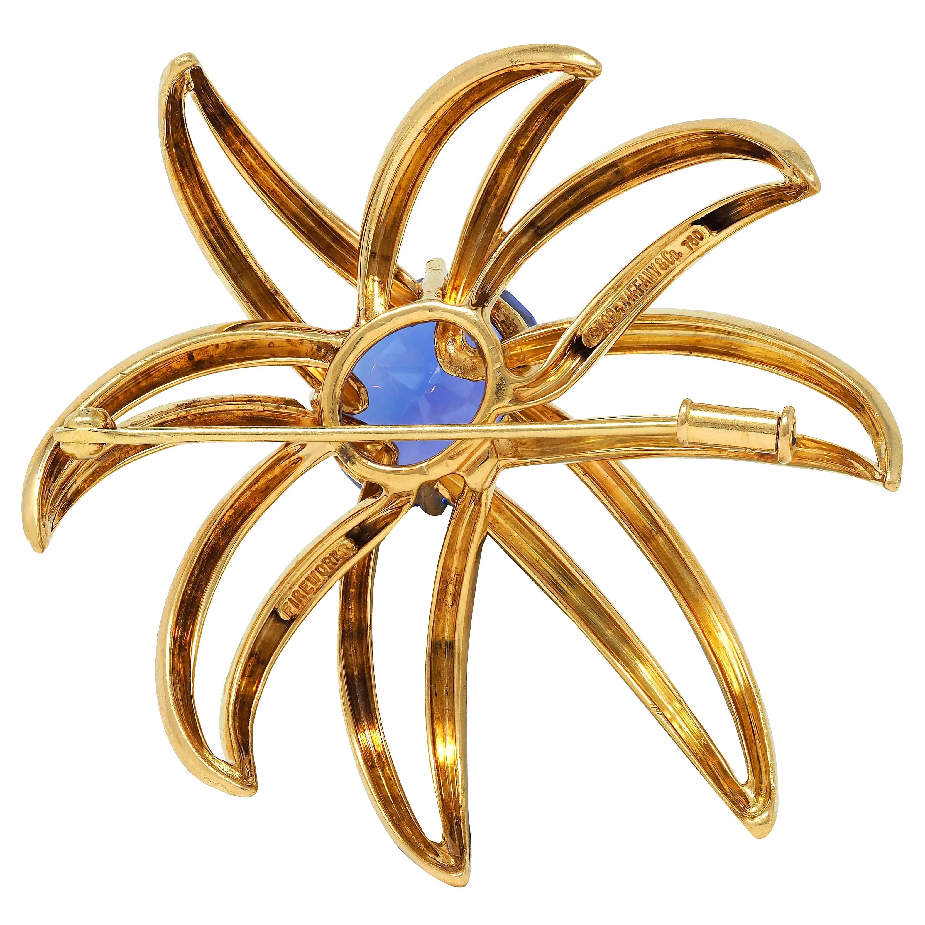 Tiffany & Co. 1994 10.23 CTW Tanzanite 18 Karat Yellow Gold Vintage Fireworks Brooch