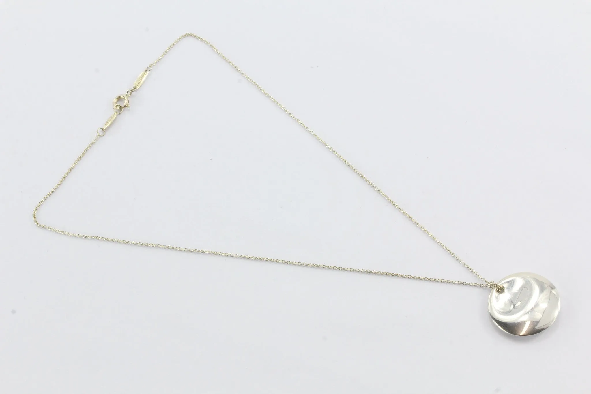 Tiffany & Co Elsa Peretti Sterling Silver Round Disk Pendant Necklace
