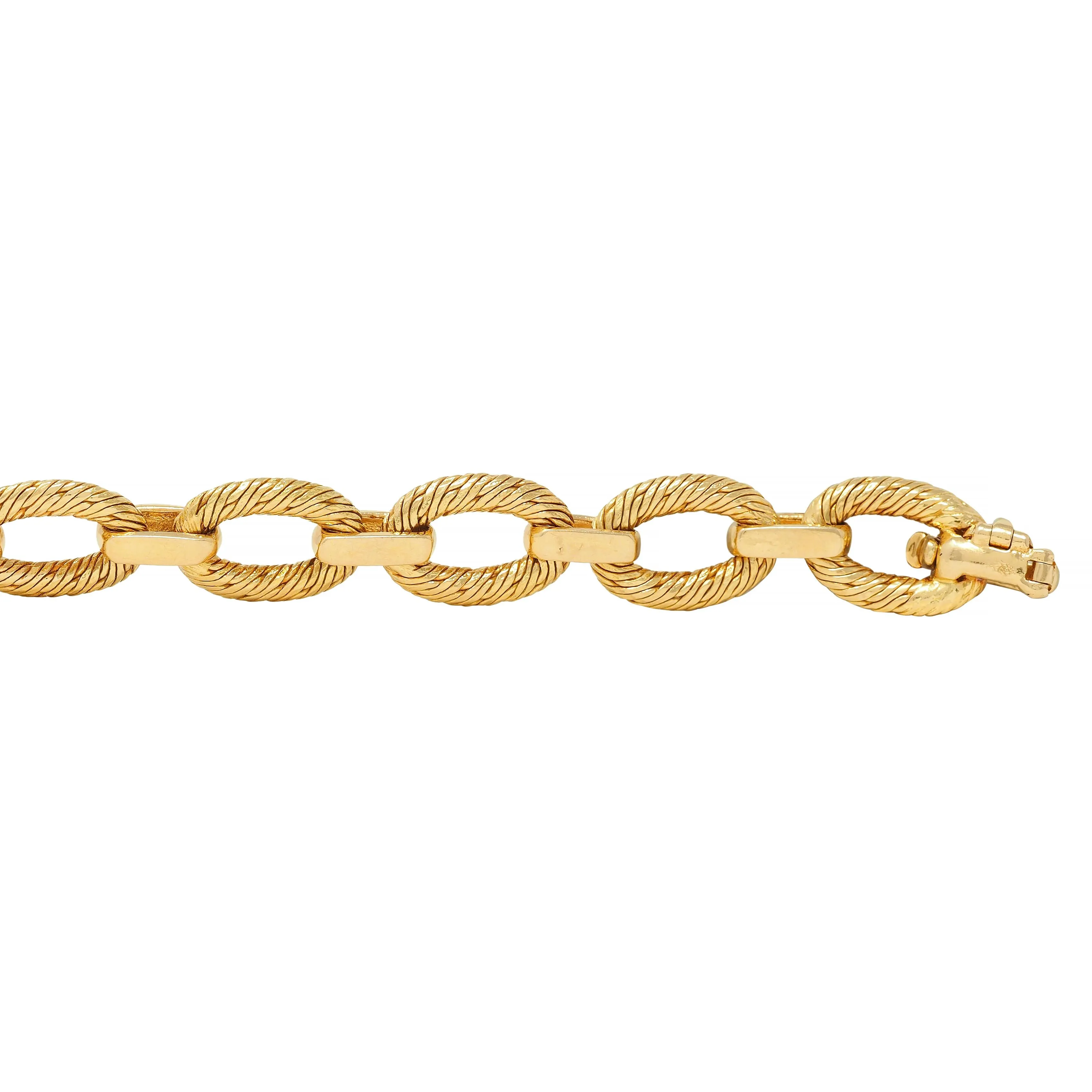 Tiffany & Co. French 1960s 18 Karat Yellow Gold Textured Vintage Oval Link Bracelet