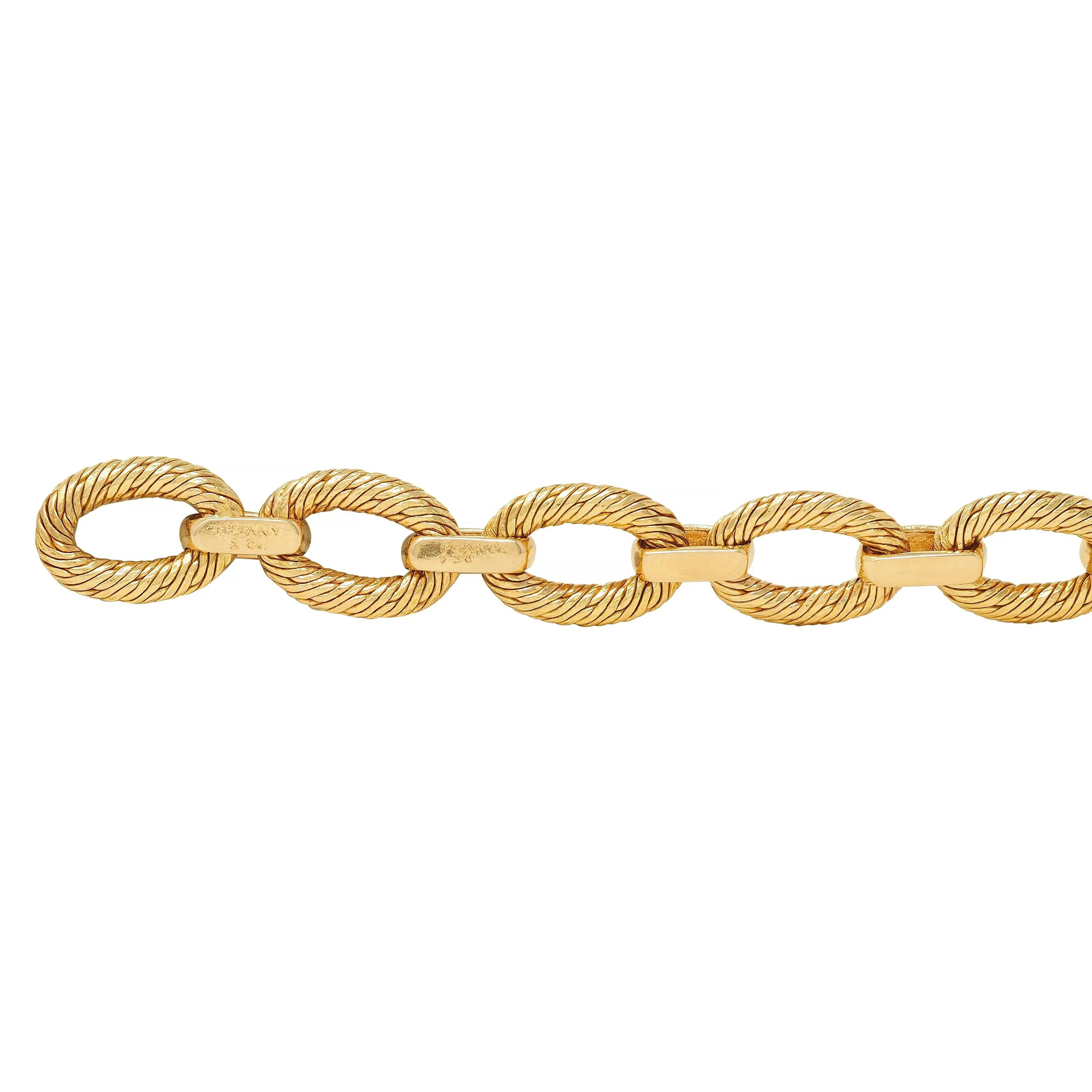 Tiffany & Co. French 1960s 18 Karat Yellow Gold Textured Vintage Oval Link Bracelet