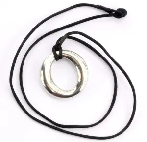 Tiffany & Co Sterling Silver Elsa Peretti Sevillana O Pendant Silk Cord Necklace