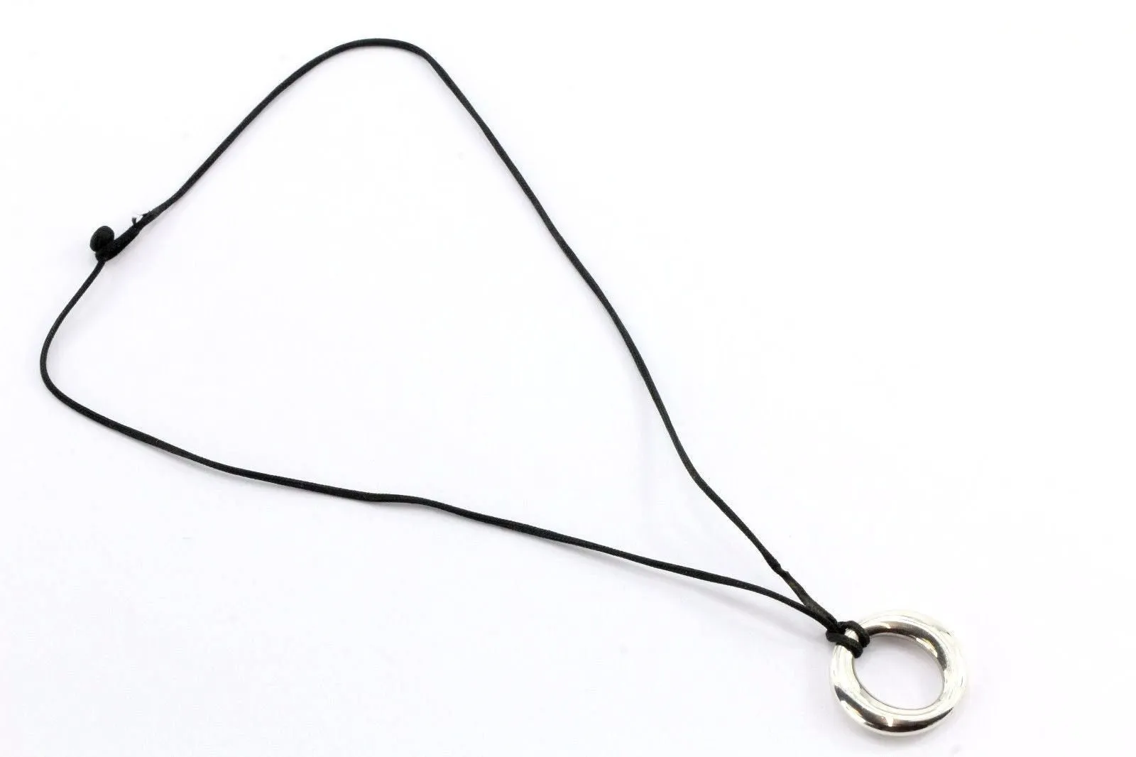 Tiffany & Co Sterling Silver Elsa Peretti Sevillana O Pendant Silk Cord Necklace