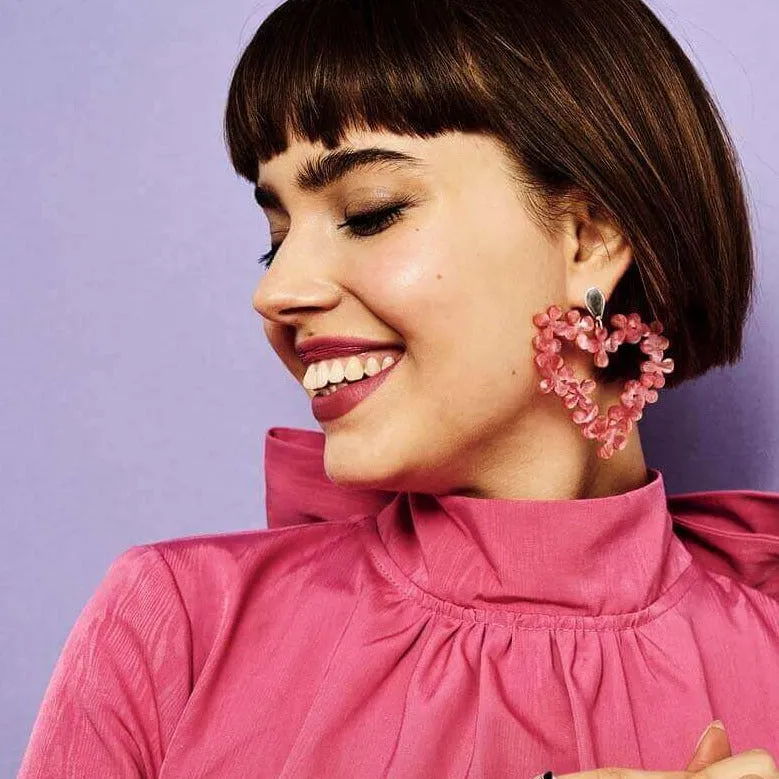 TooLally Heart In Flowers Earrings - Pink Pearl