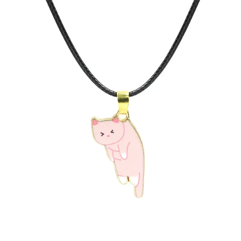Trendy Cute Cat Kitten Enamel Necklace Kawaii Pet Pendant Necklaces Cartoon Sweet Girls Neck Jewelry Handmade Accessories Gift