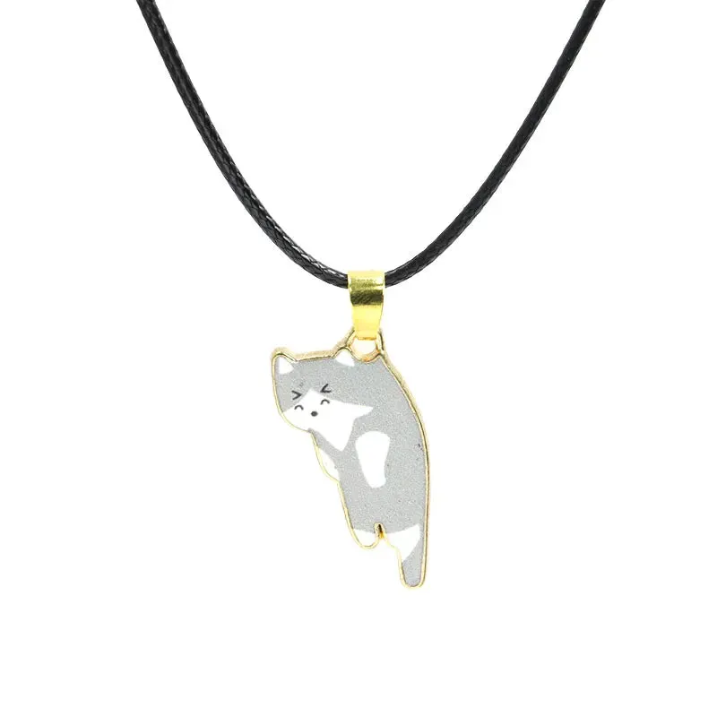 Trendy Cute Cat Kitten Enamel Necklace Kawaii Pet Pendant Necklaces Cartoon Sweet Girls Neck Jewelry Handmade Accessories Gift