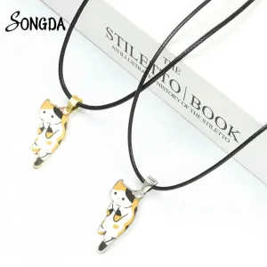 Trendy Cute Cat Kitten Enamel Necklace Kawaii Pet Pendant Necklaces Cartoon Sweet Girls Neck Jewelry Handmade Accessories Gift