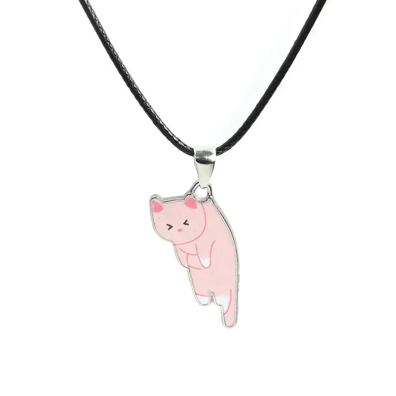 Trendy Cute Cat Kitten Enamel Necklace Kawaii Pet Pendant Necklaces Cartoon Sweet Girls Neck Jewelry Handmade Accessories Gift