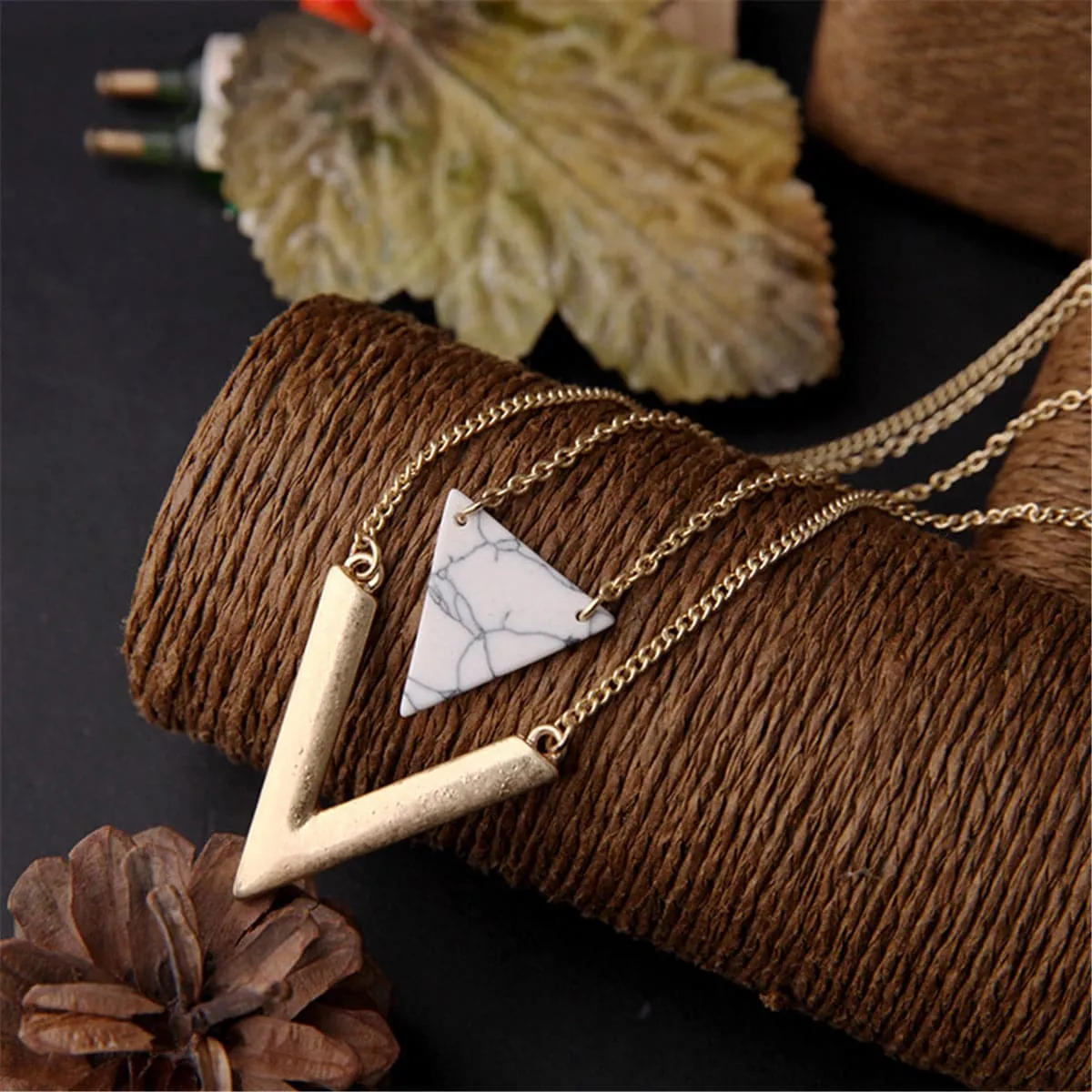 Turquoise & 18K Gold-Plated Triangle Layer Necklace Set