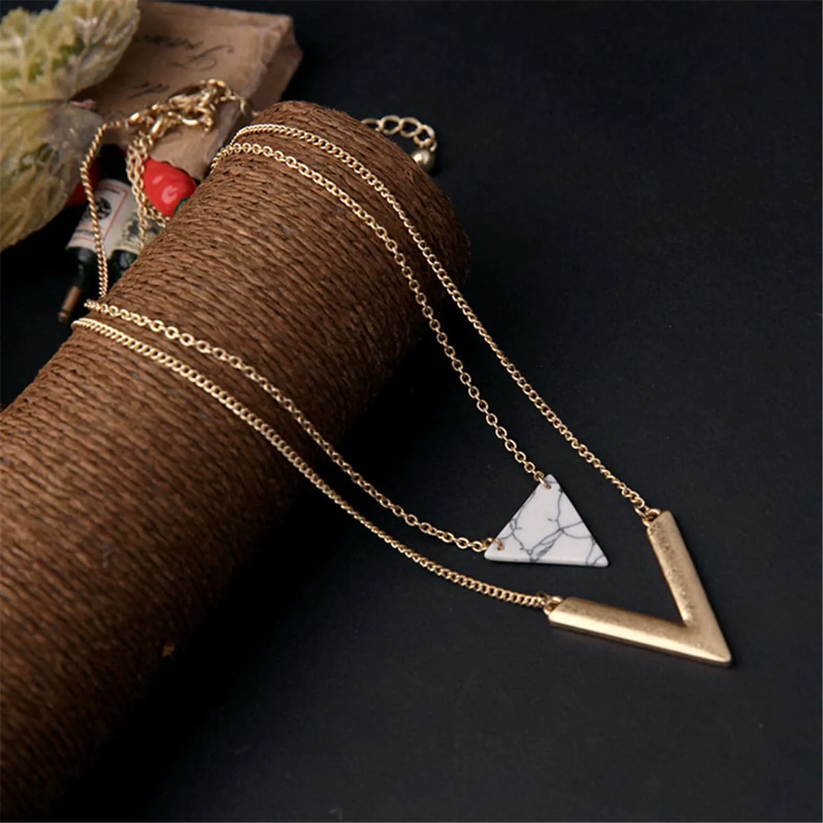Turquoise & 18K Gold-Plated Triangle Layer Necklace Set