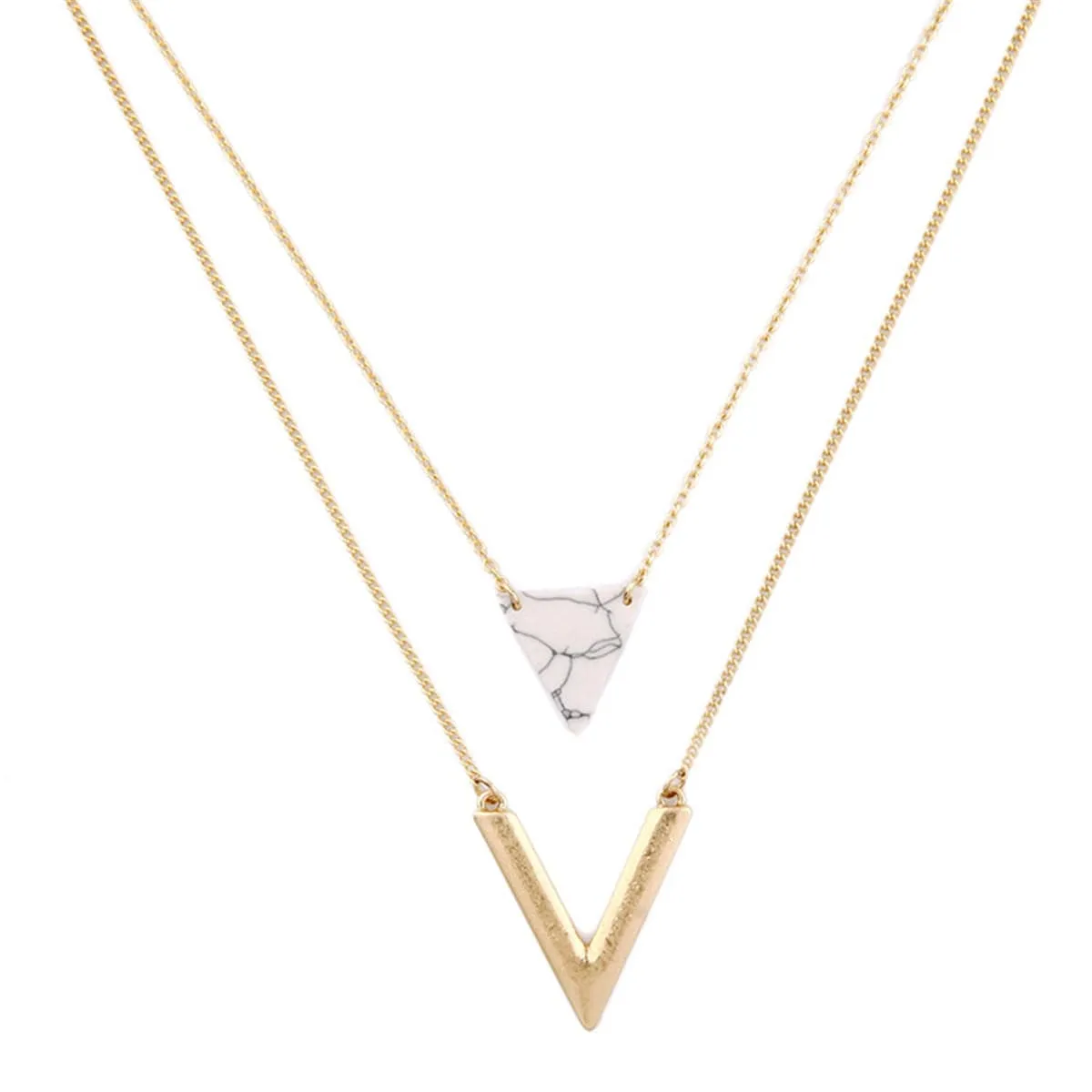 Turquoise & 18K Gold-Plated Triangle Layer Necklace Set