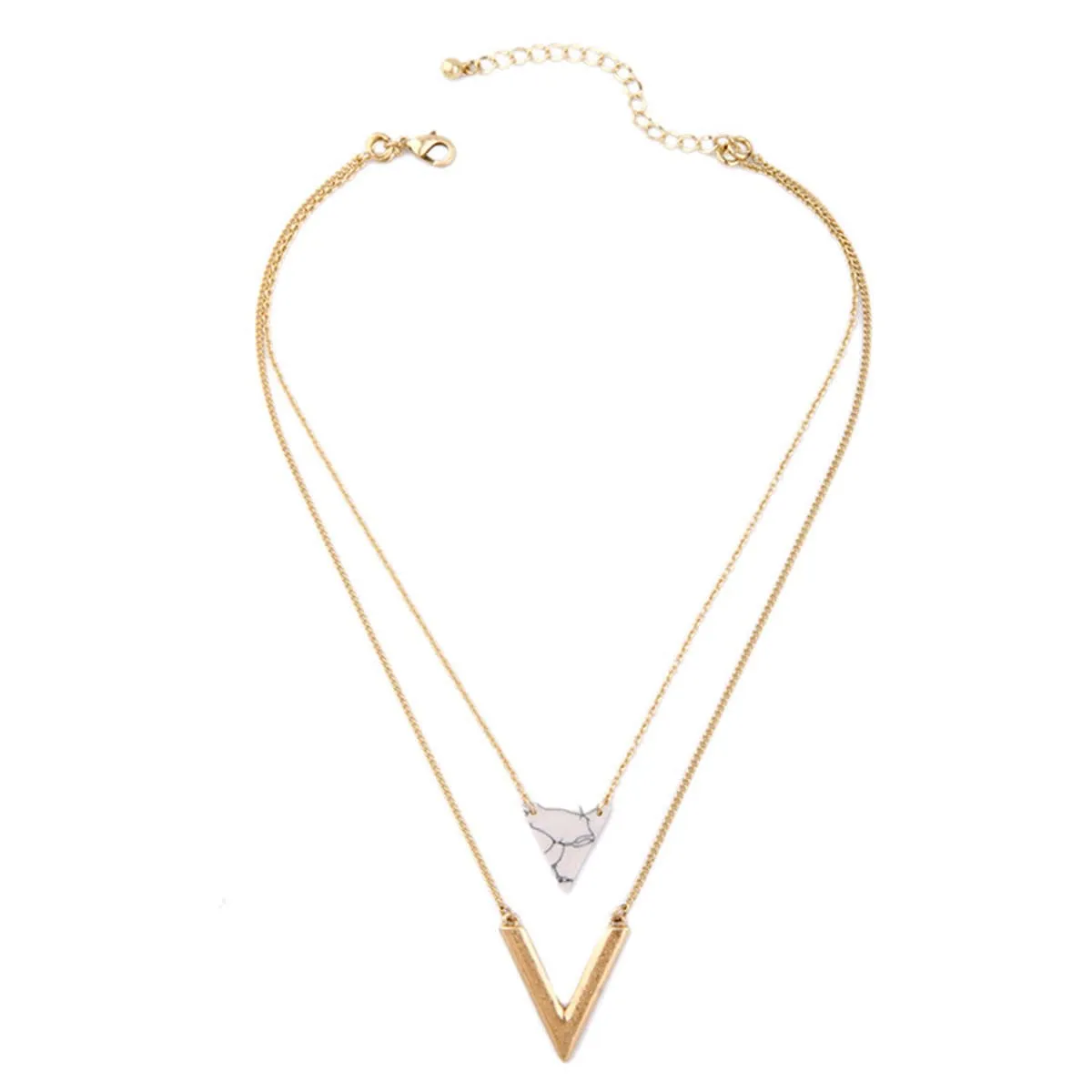 Turquoise & 18K Gold-Plated Triangle Layer Necklace Set