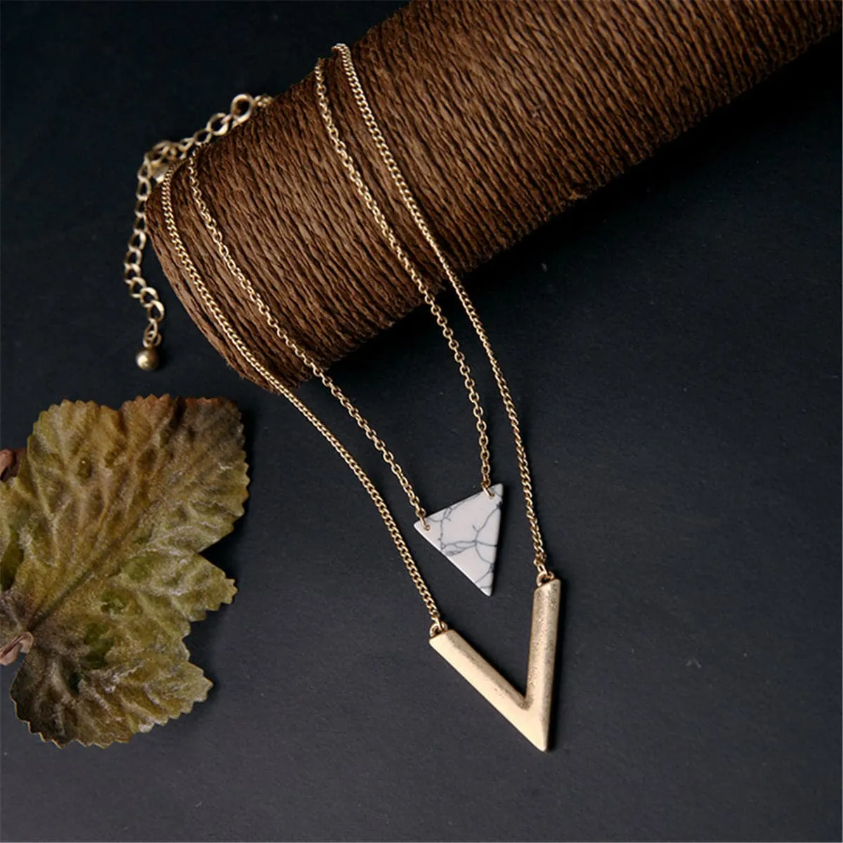Turquoise & 18K Gold-Plated Triangle Layer Necklace Set