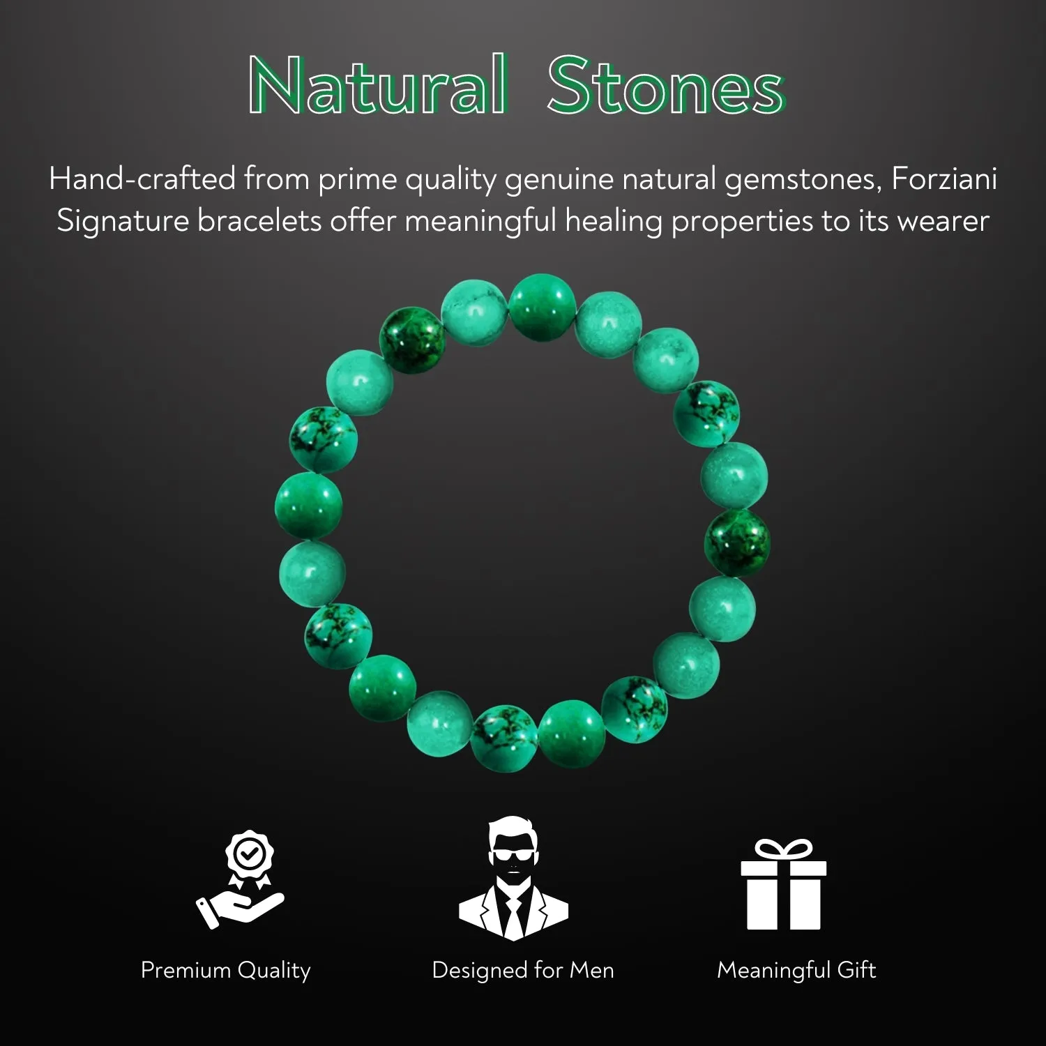 Turquoise Beaded Bracelet for Men, 10mm