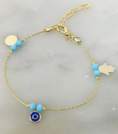 Turquoise Coloured Beaded Chain Bracelet