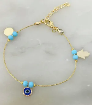 Turquoise Coloured Beaded Chain Bracelet