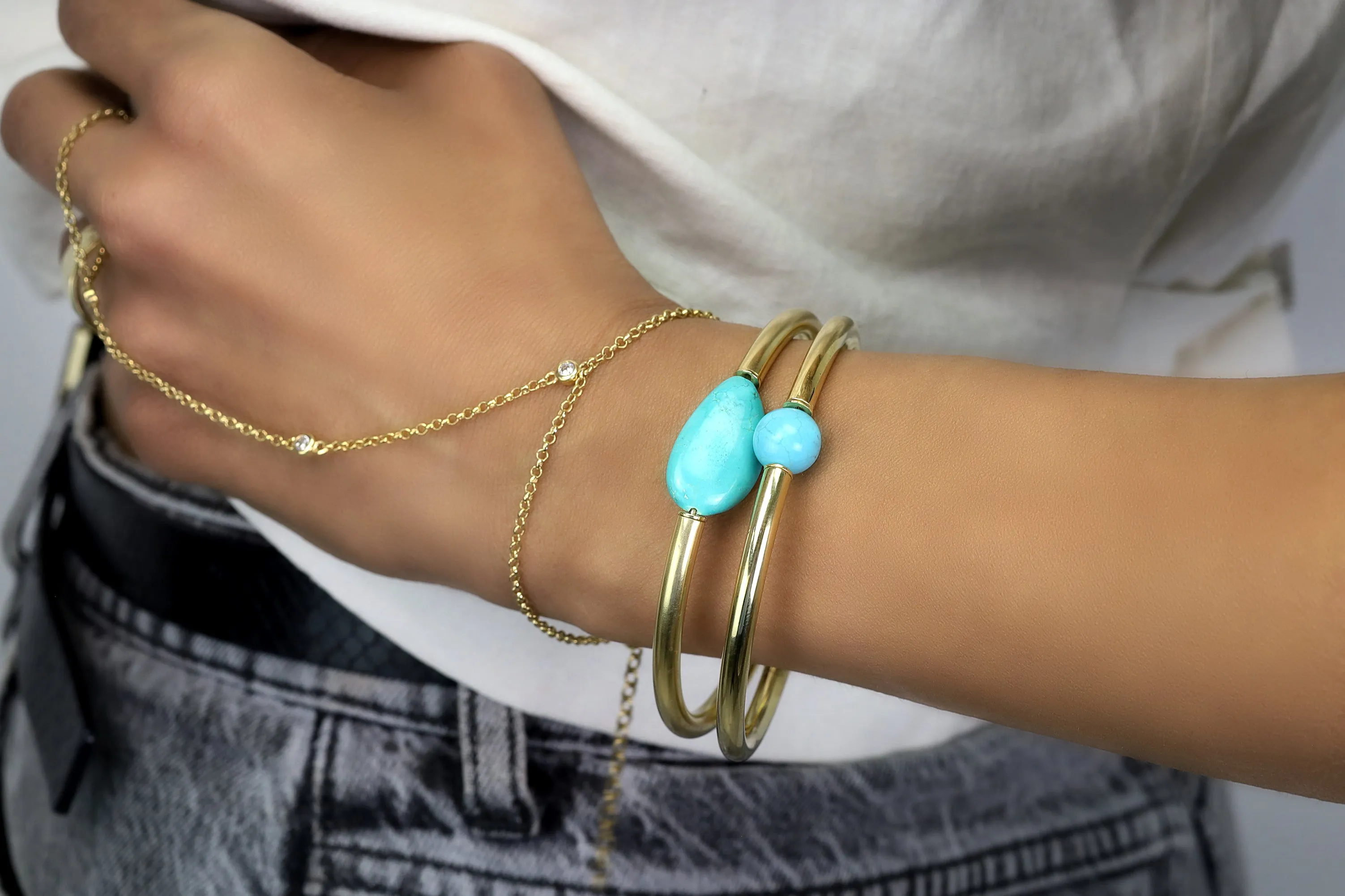 Turquoise Teardrop Gold Bracelet