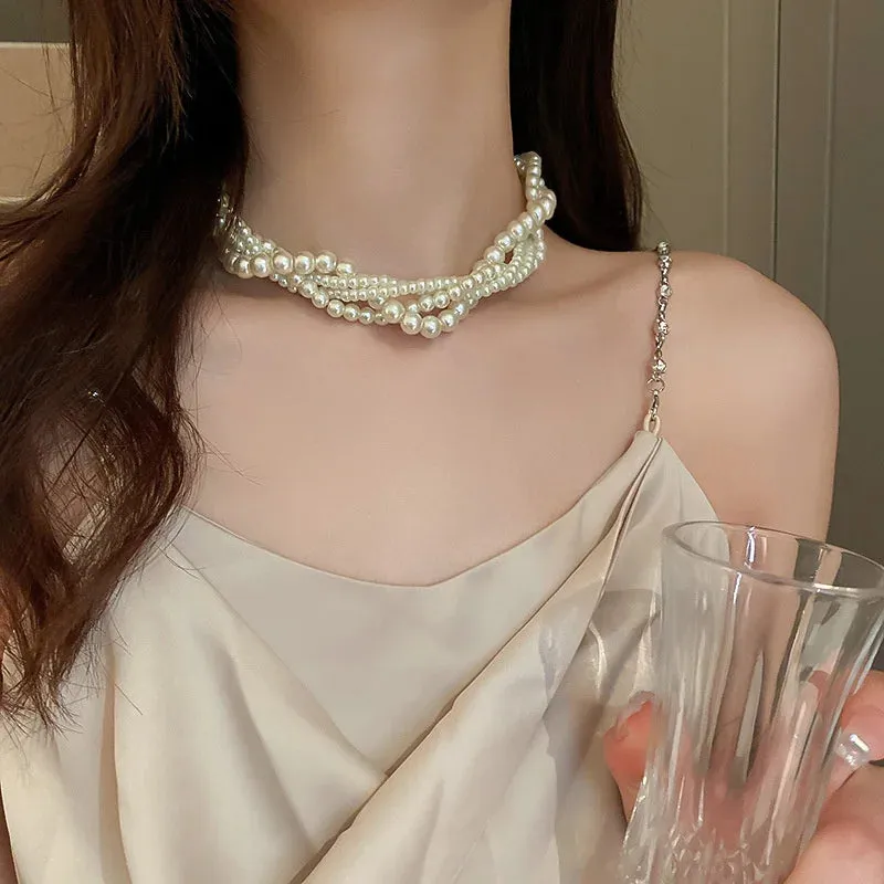 Twining Pearl Choker Necklaces for Women Geometric Necklaces Weddings Bride Jewelry Accessories