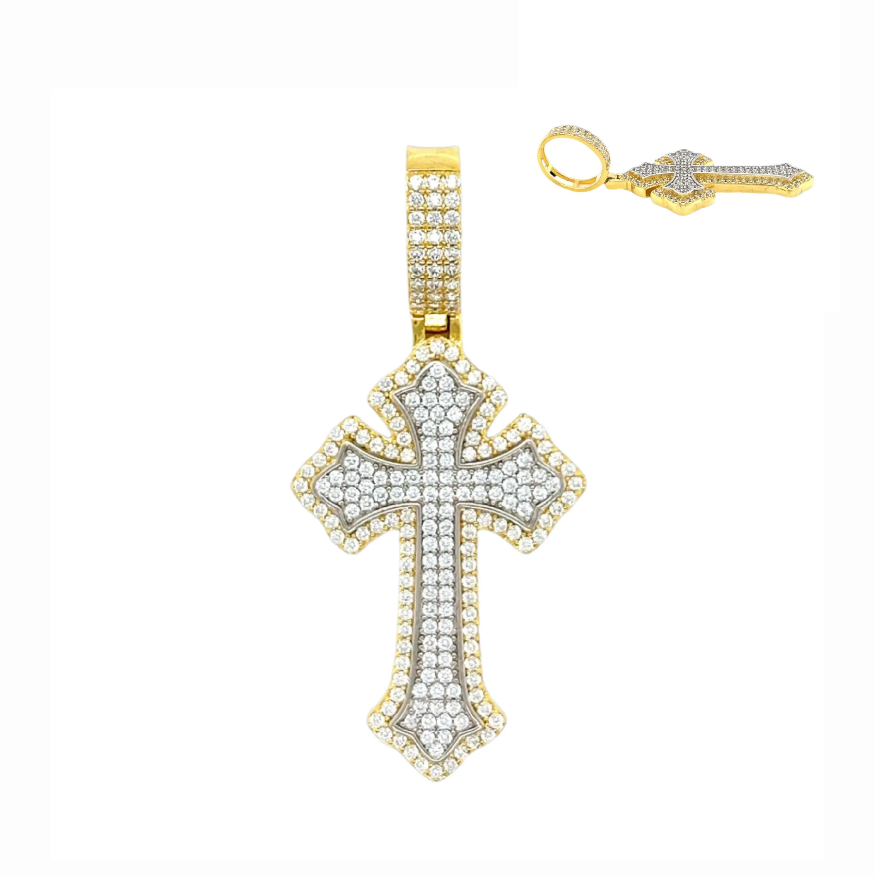 Two Toned Double Cross 1.6" Charm Pendant - C476739