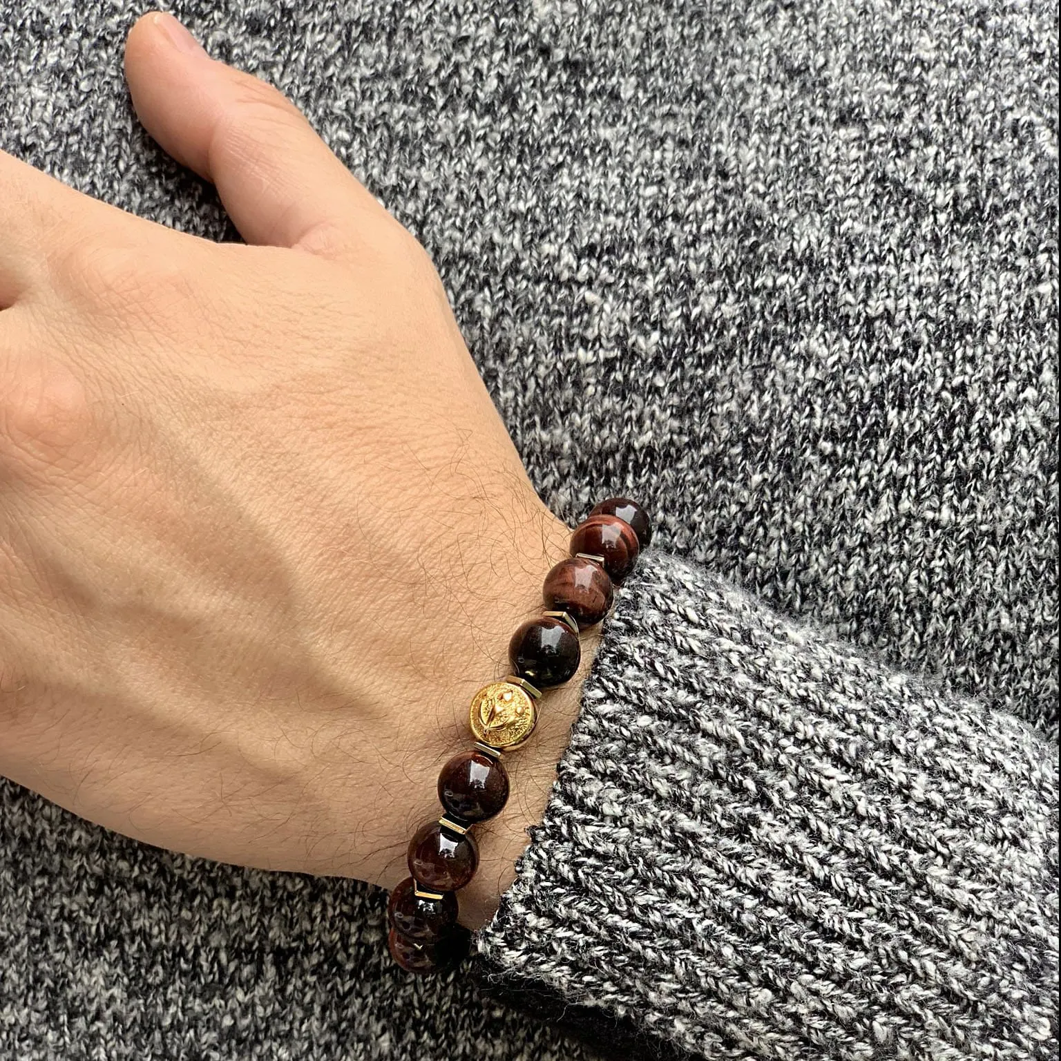 Ultimate Protection - Red Tiger’s Eye Stretch Bracelet in Gold | 10MM