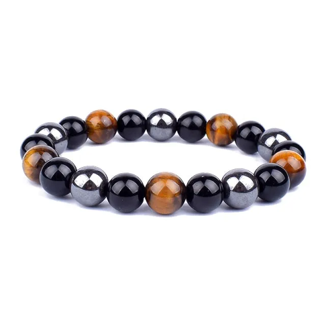 Unisex Natural Obsidian Hematite Bead Tiger Eye Bracelets