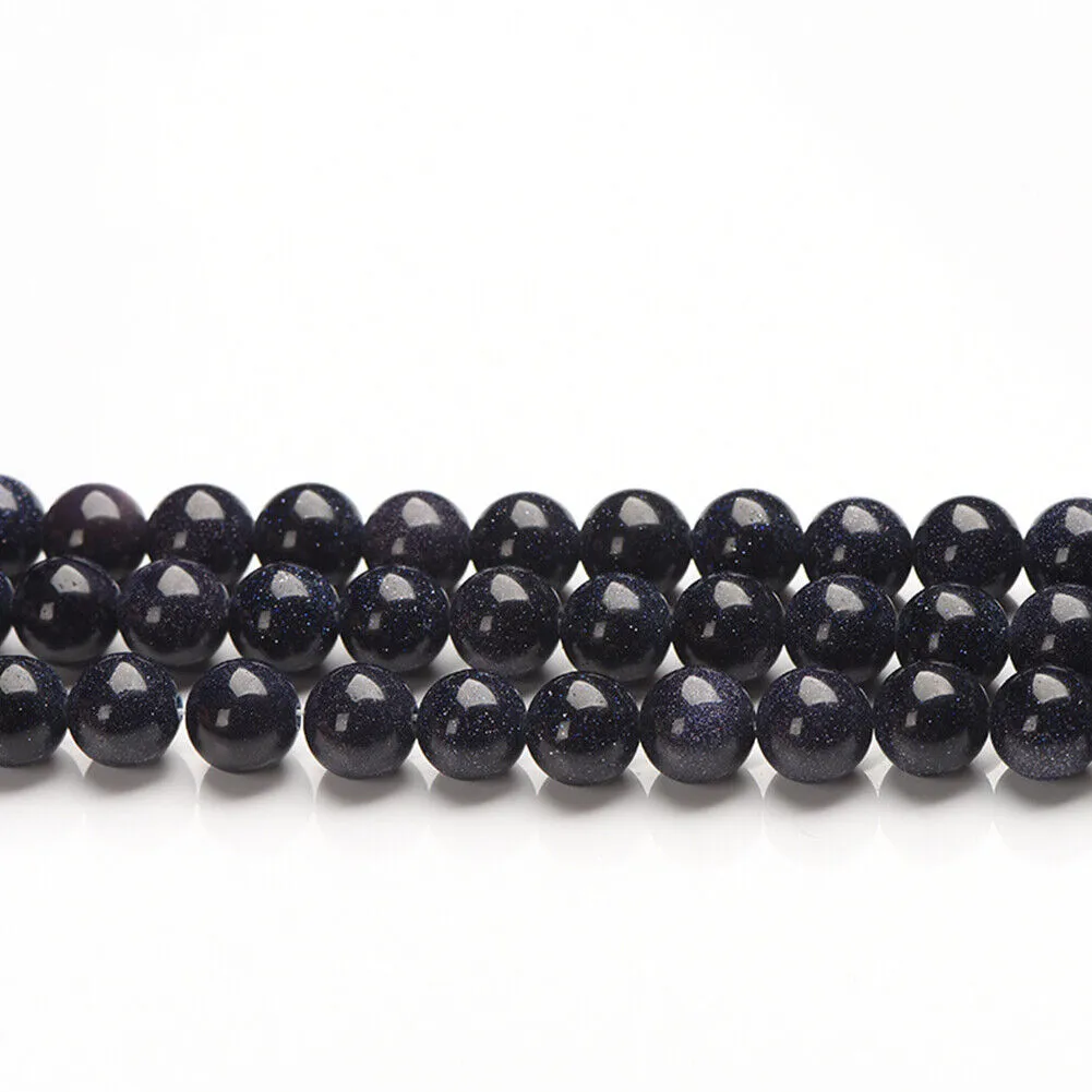 US 6/8/10MM Natural Blue Sandstone Loose Beads Starry Sky Stone Round DIYJewelry