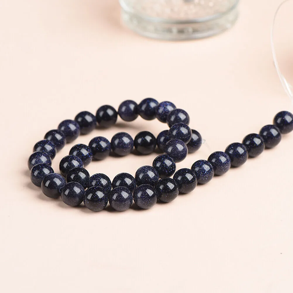 US 6/8/10MM Natural Blue Sandstone Loose Beads Starry Sky Stone Round DIYJewelry