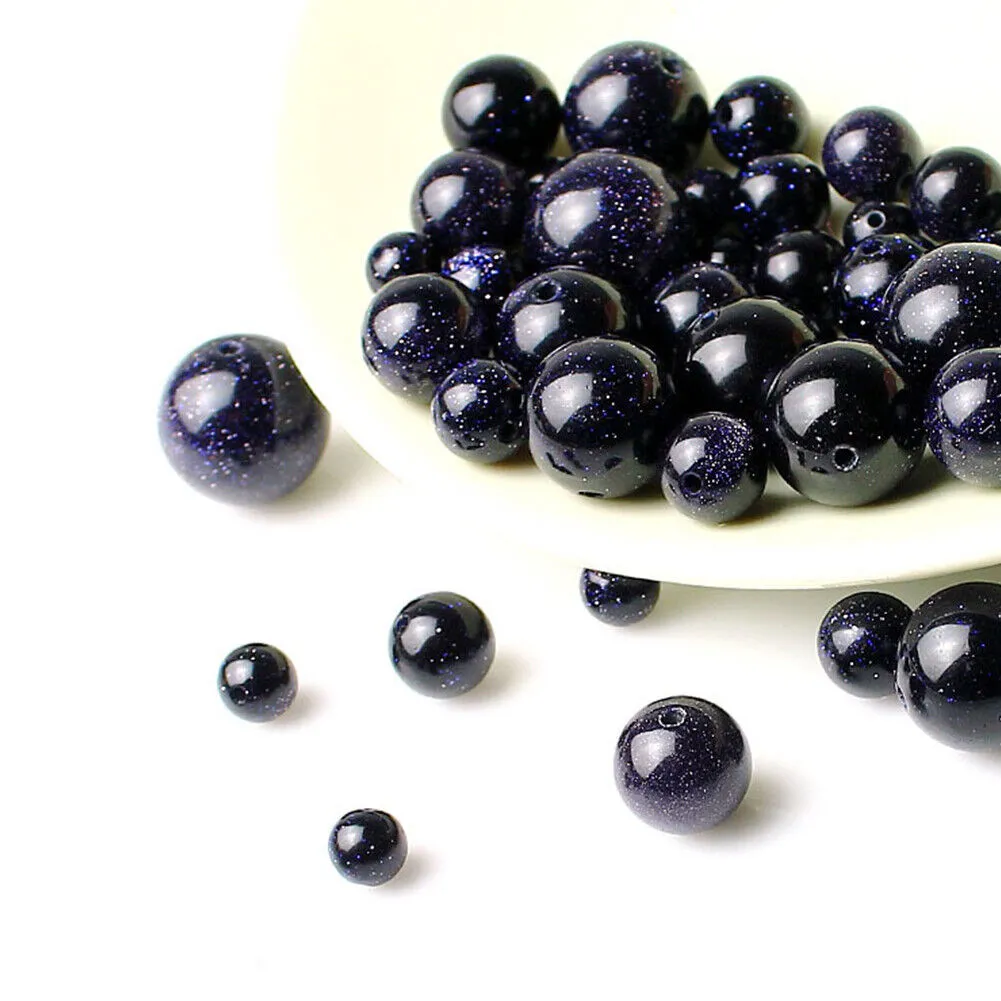 US 6/8/10MM Natural Blue Sandstone Loose Beads Starry Sky Stone Round DIYJewelry