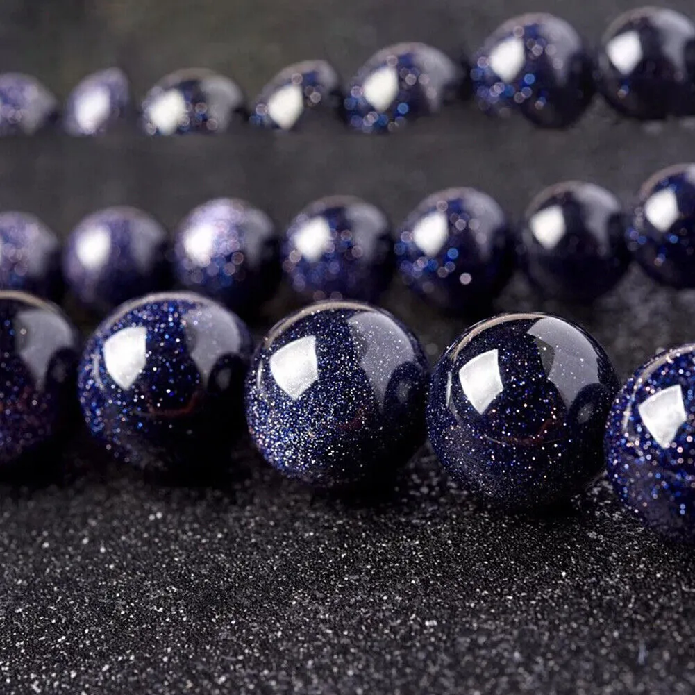 US 6/8/10MM Natural Blue Sandstone Loose Beads Starry Sky Stone Round DIYJewelry