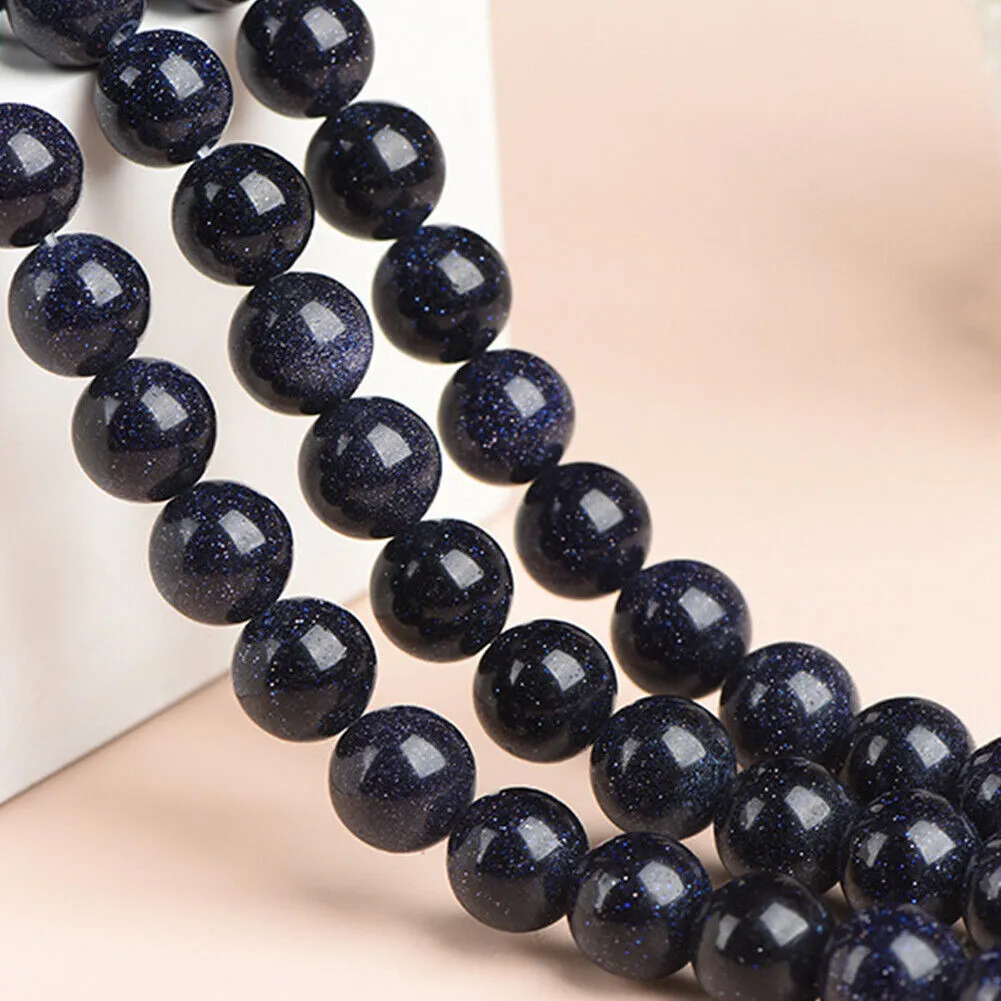US 6/8/10MM Natural Blue Sandstone Loose Beads Starry Sky Stone Round DIYJewelry