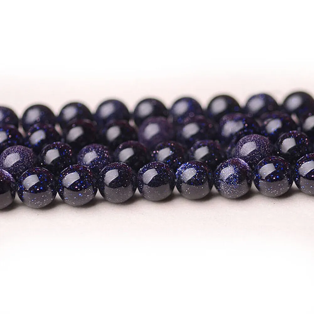 US 6/8/10MM Natural Blue Sandstone Loose Beads Starry Sky Stone Round DIYJewelry