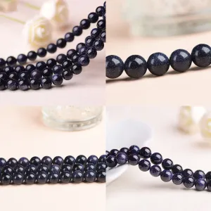US 6/8/10MM Natural Blue Sandstone Loose Beads Starry Sky Stone Round DIYJewelry