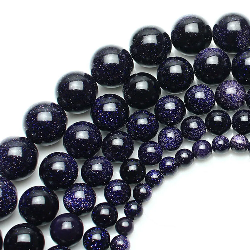 US 6/8/10MM Natural Blue Sandstone Loose Beads Starry Sky Stone Round DIYJewelry