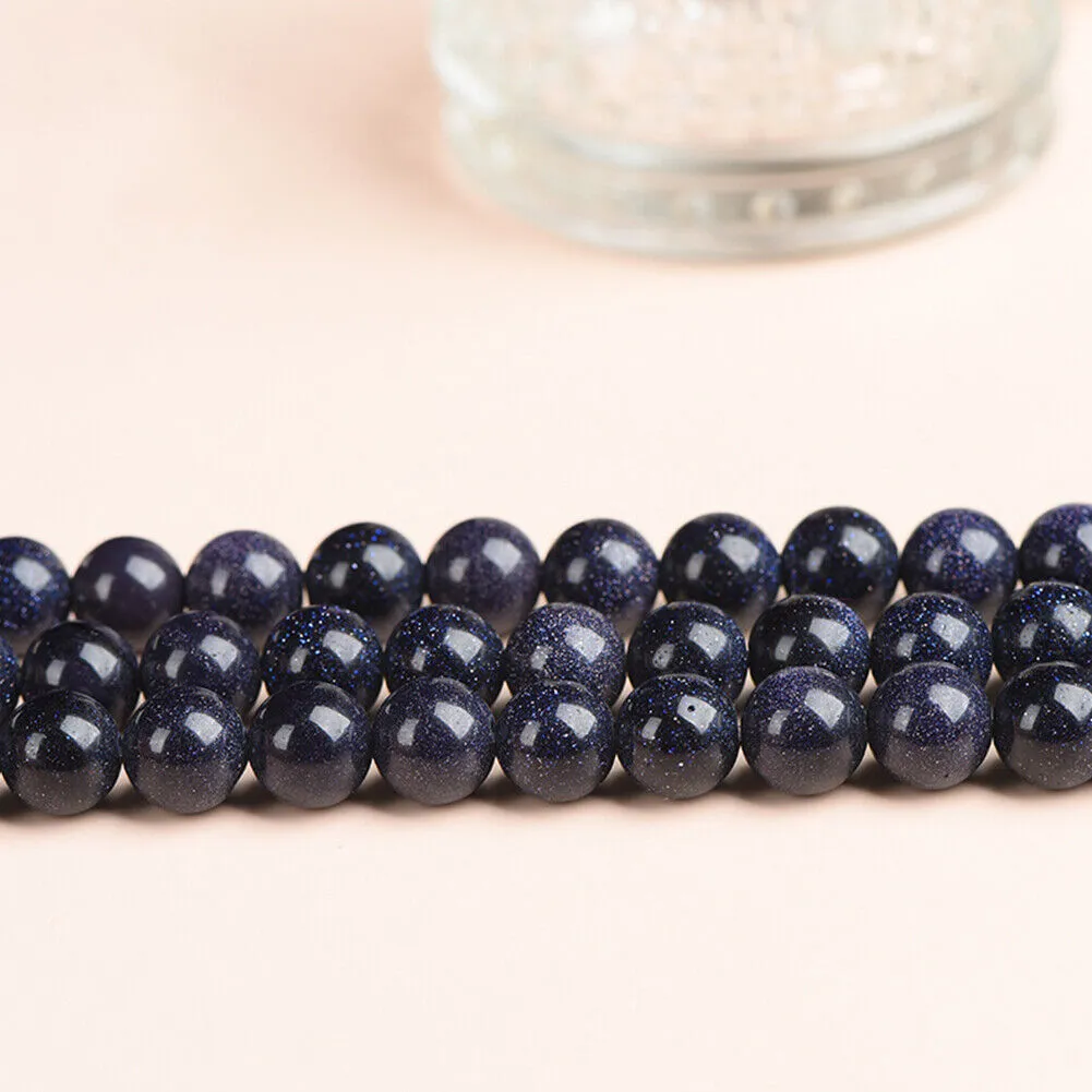US 6/8/10MM Natural Blue Sandstone Loose Beads Starry Sky Stone Round DIYJewelry