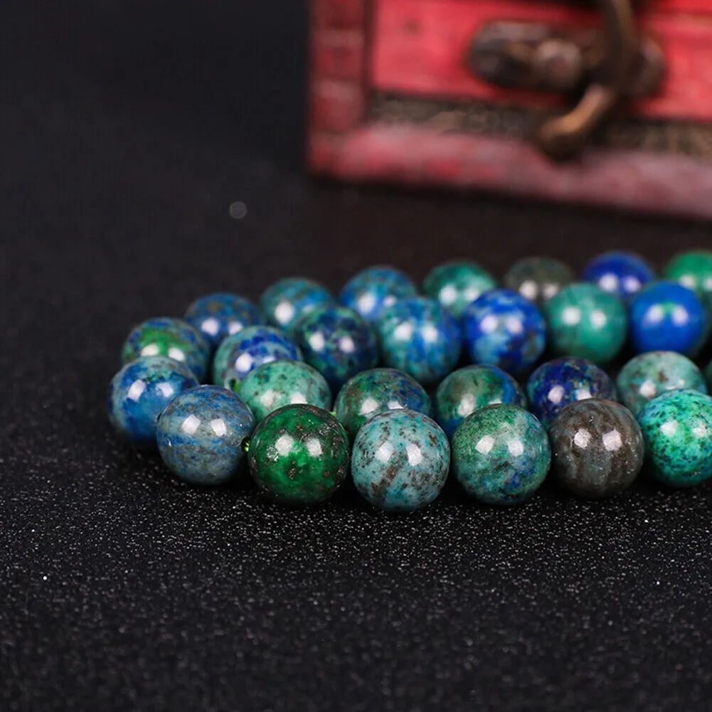 US Chrysocolla Azurite Lapis Lazuli Beads Round Loose Natural Stone Jewelry DIY